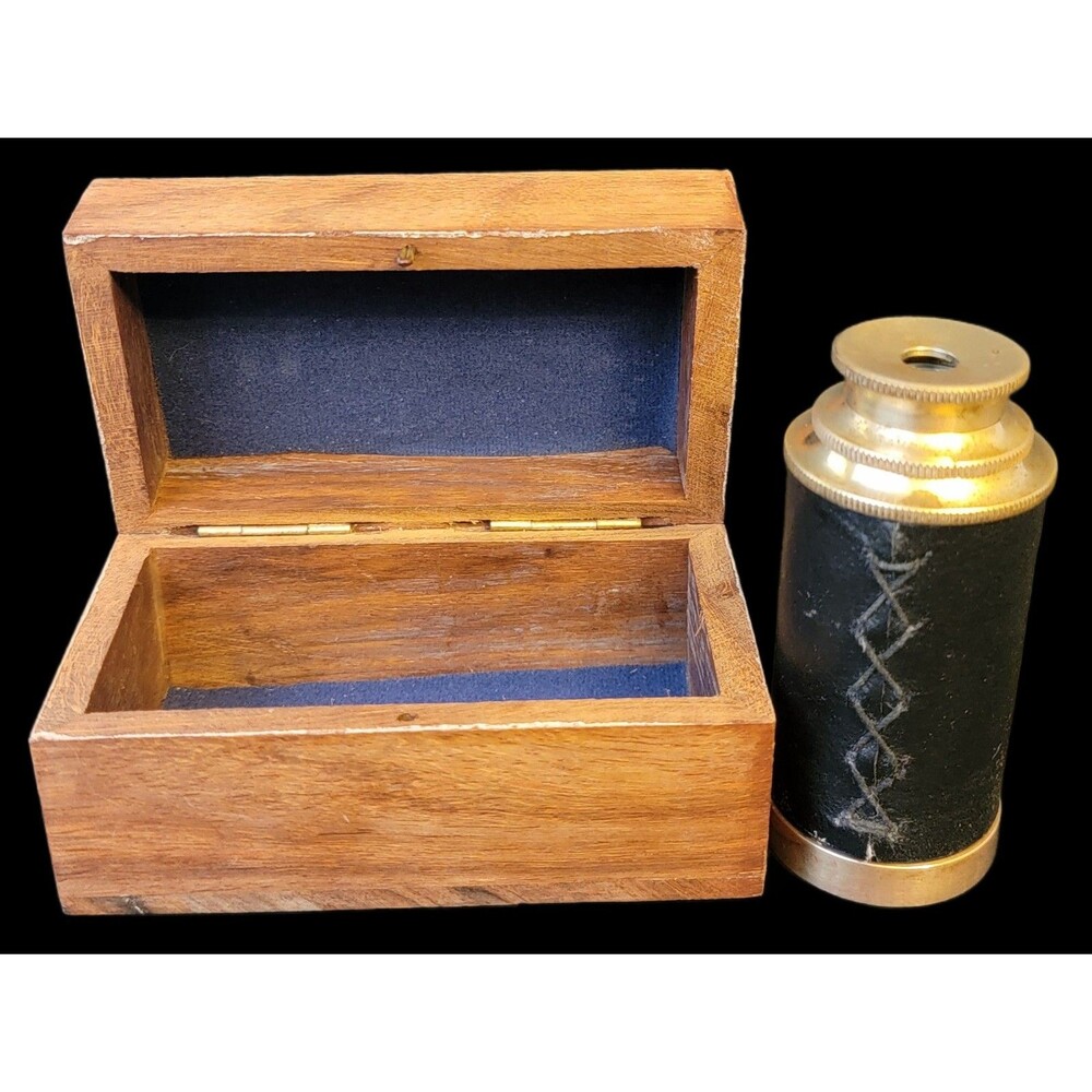 6" Handheld Brass Telescope with Wooden Box - Pirate Navigation